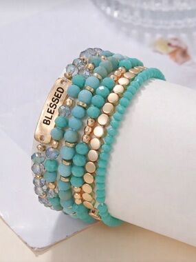 Blessed Turquoise Beaded Stretch Bracelet Set